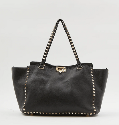 VALENTINO GARAVANI Black Leather Rockstud Tote