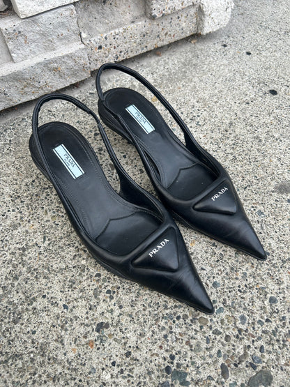 PRADA Leather Slingback Kitten Heels - Size 38