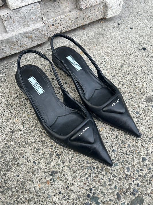 PRADA Leather Slingback Kitten Heels - Size 38