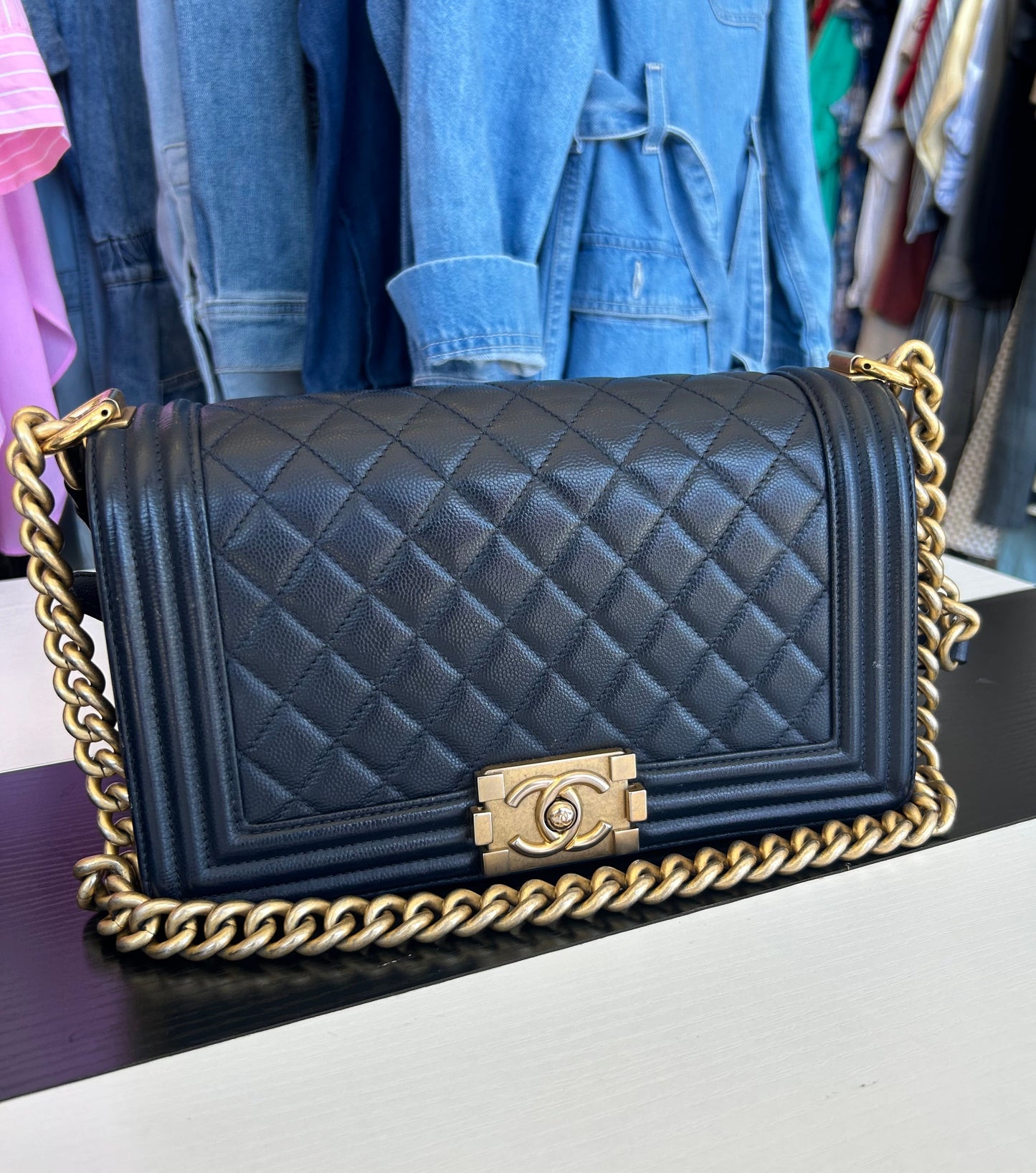 CHANEL 2018 Medium Boy Bag Navy