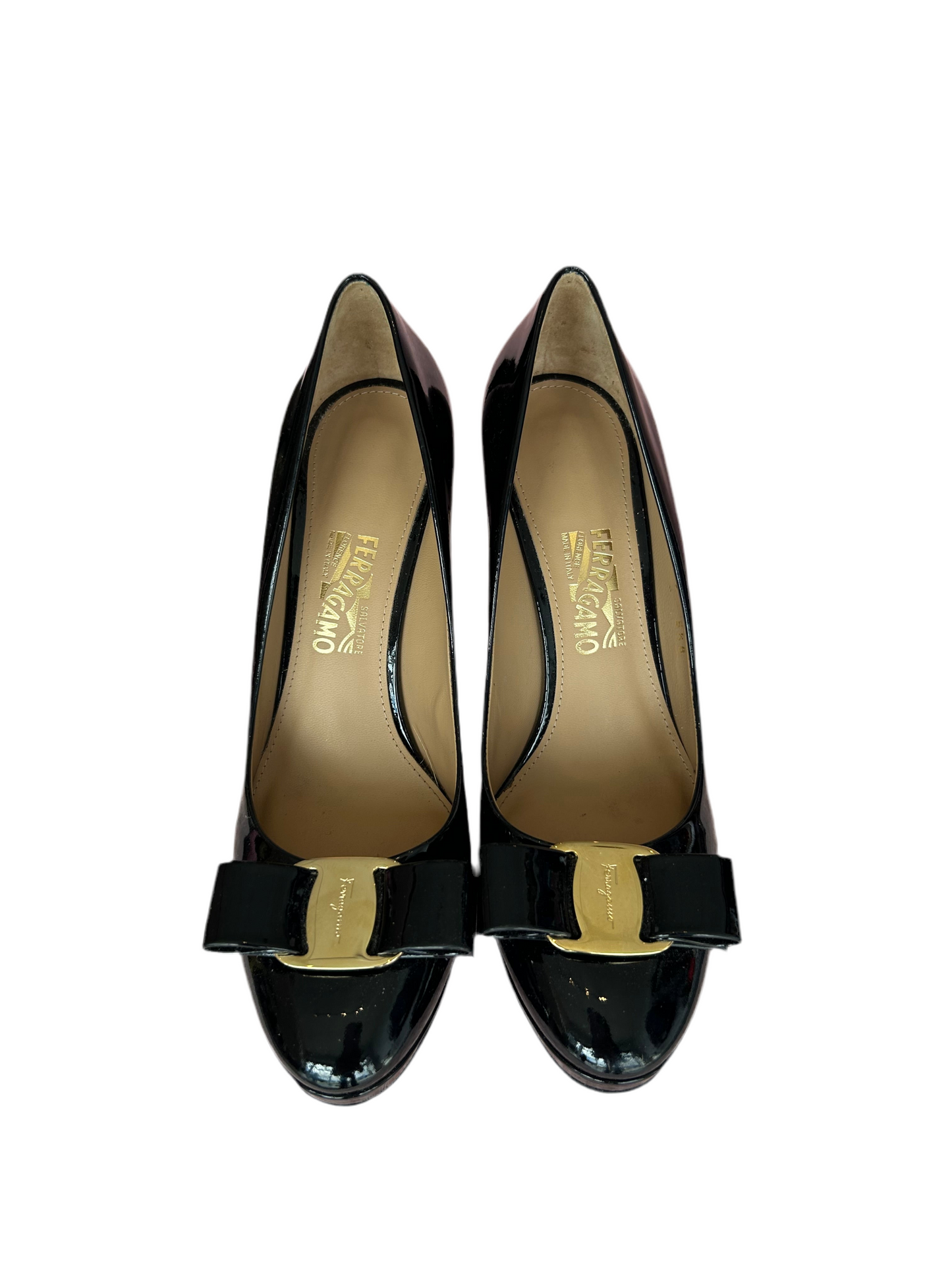 FERRAGAMO Black Patent Leather Pumps - Size 6.5