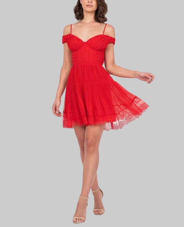 SELF PORTRAIT Red Mini Dress With Lace Detail - Size 8