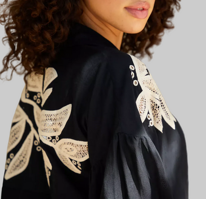ANTHROPOLOGIE Embroidered Button Down Coverup Dress - Size S