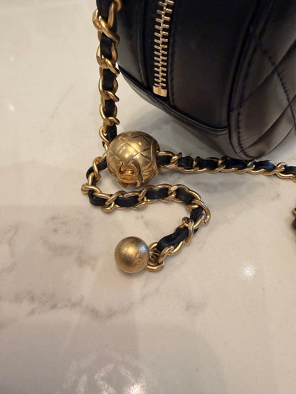 CHANEL Lambskin Quilted Round Pearl Crush Clutch w/ Chain