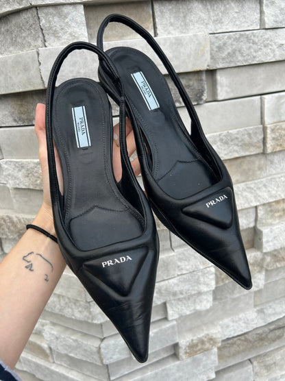 PRADA Leather Slingback Kitten Heels - Size 38