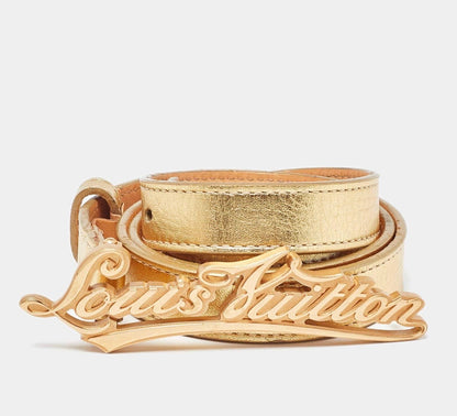 LOUIS VUITTON Vintage Gold Script Belt - Size s