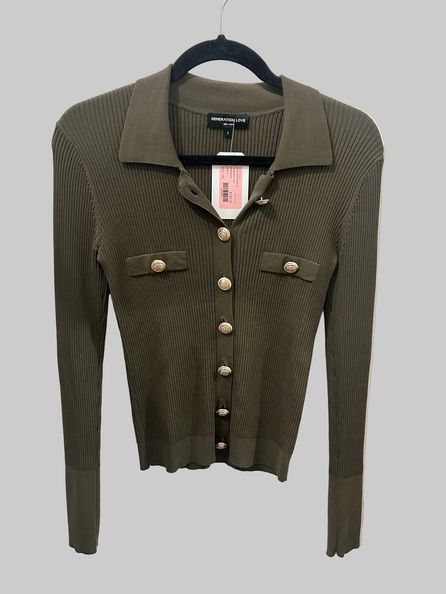 GENERATION LOVE Green Ribbed Button Up - Size S