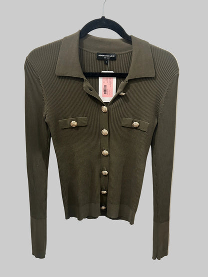 GENERATION LOVE Green Ribbed Button Up - Size S