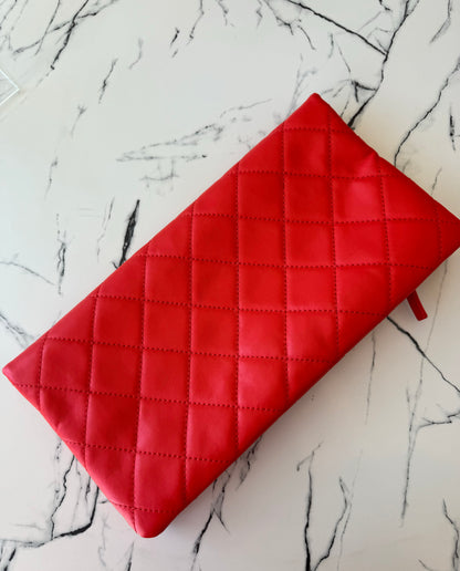 CHANEL Red Quilted Leather Clutch