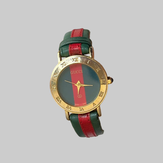 GUCCI Vintage Red & Green Stripe Watch - Size S