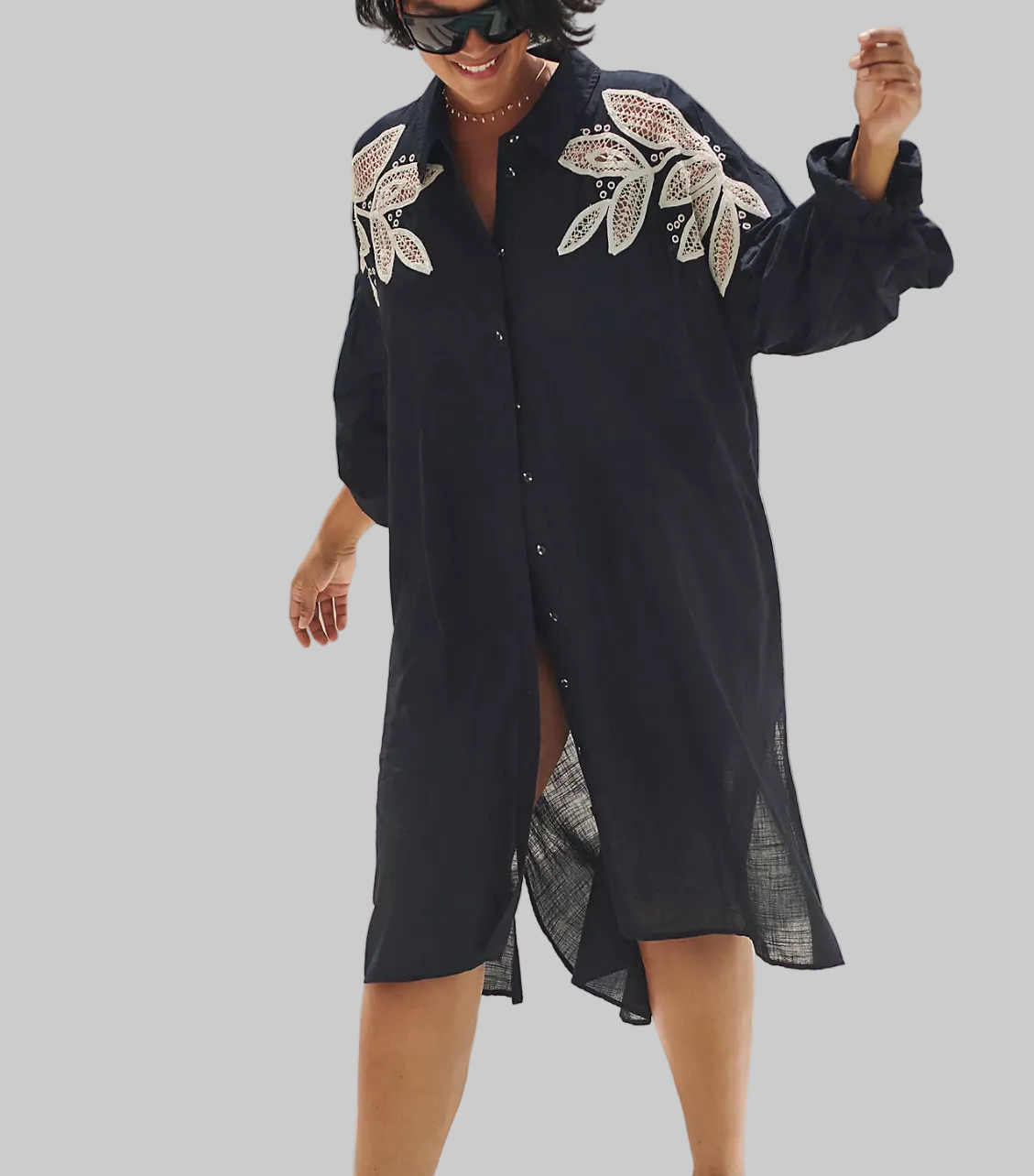 ANTHROPOLOGIE Embroidered Button Down Coverup Dress - Size S