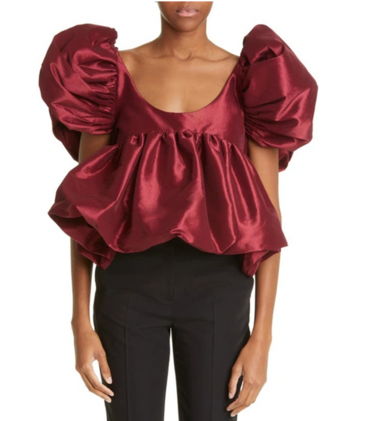 KIKI VARGAS CHIARA PUFF SLEEVE TAFFETA BABYDOLL TOP - Size M