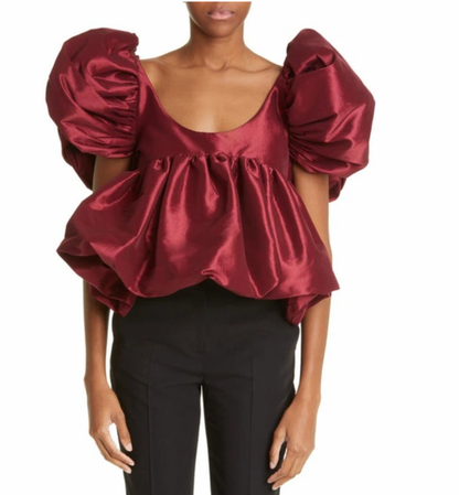 KIKI VARGAS CHIARA PUFF SLEEVE TAFFETA BABYDOLL TOP - Size M