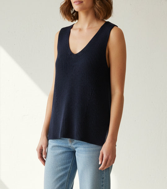 VINCE Navy Ribbed Knit Tank - Size M