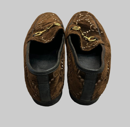 GUCCI Velvet GG Monogram Horsebit Jordaan Loafers - Size 37
