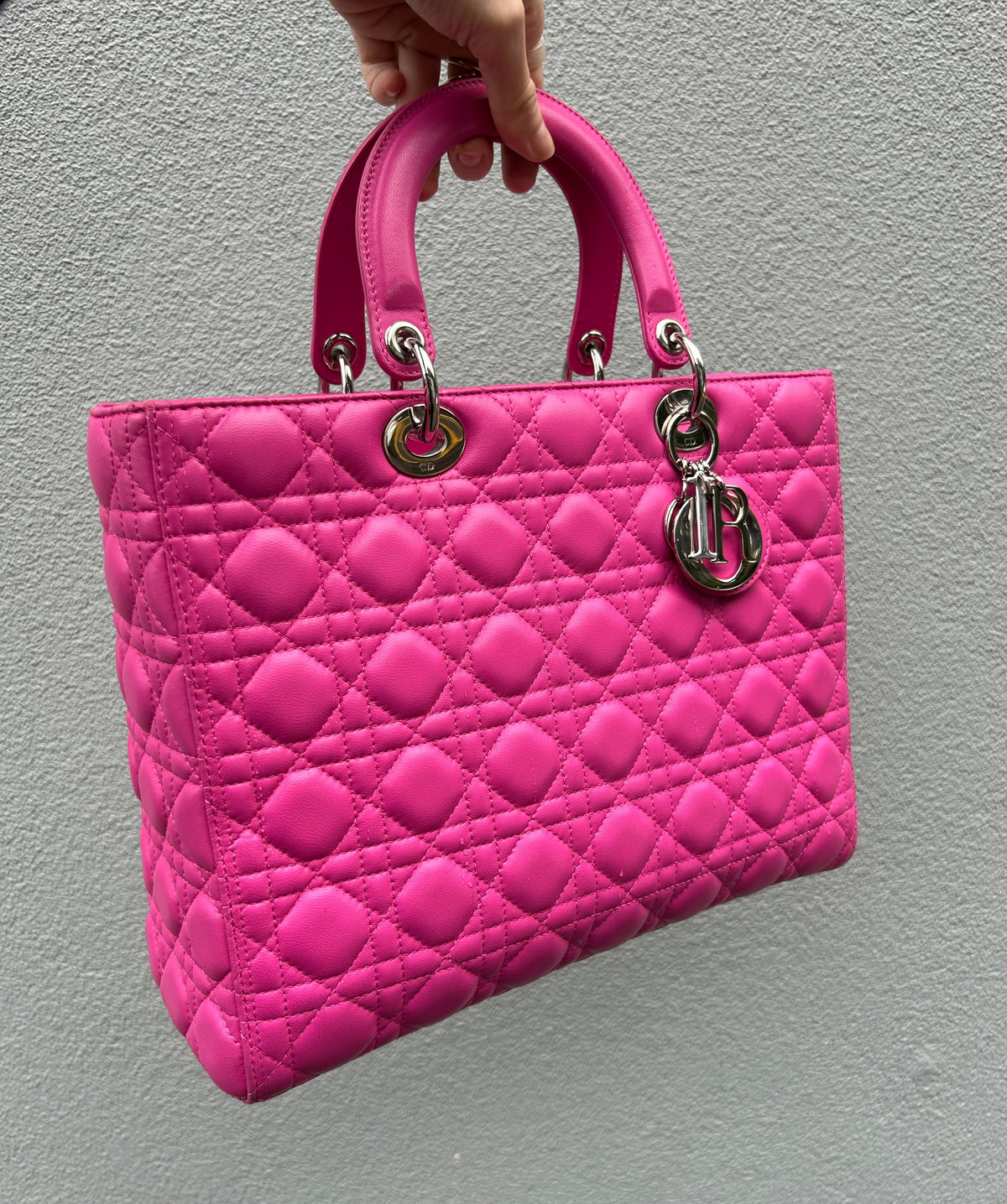 CHRISTIAN DIOR Pink Cannage Quilted Lambskin Large Lady Dior