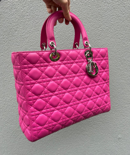 CHRISTIAN DIOR Pink Cannage Quilted Lambskin Large Lady Dior