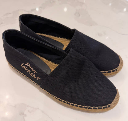 Saint Laurent Logo Embroidered Slip-On Espadrilles - Size 38