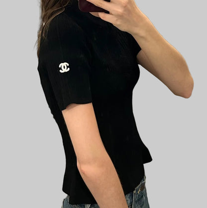CHANEL Ribbed Knit Top - Size 42