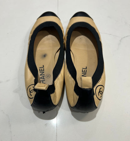 CHANEL Stretch Calfskin Cap Toe Flats - Size 8