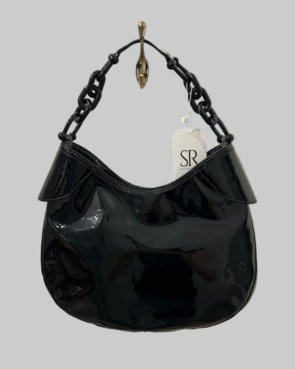 BURBERRY Black Patent Leather Shoulder Bag