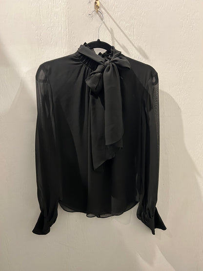FRAME Black Silk Bow Blouse - Size S