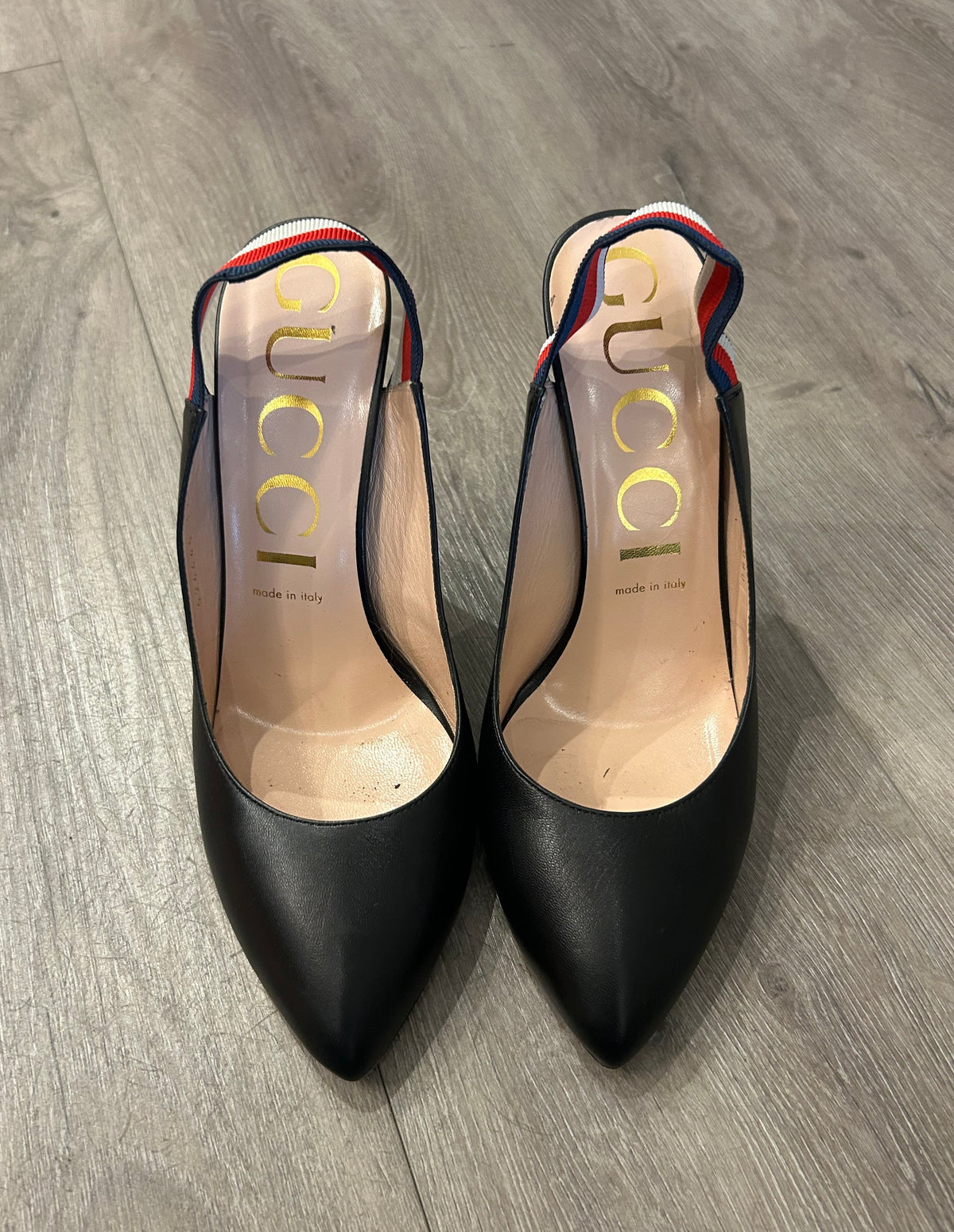 GUCCI Sylvie Web Slingbacks - Size 39.5