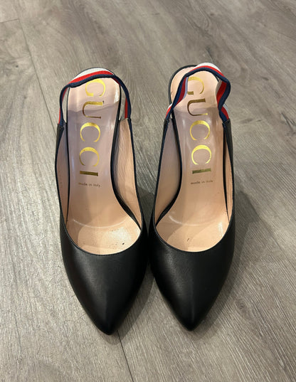 GUCCI Sylvie Web Slingbacks - Size 39.5