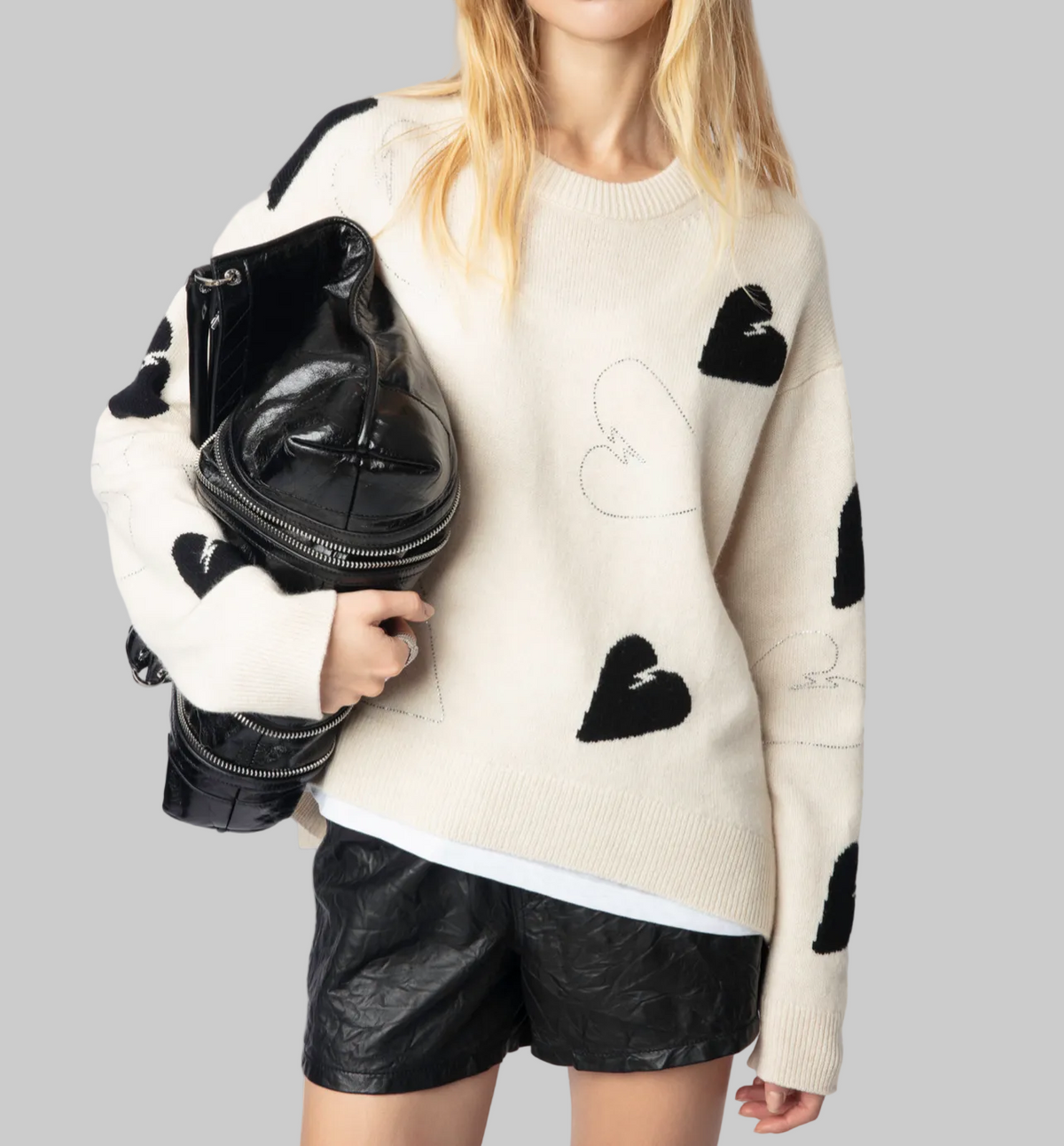 NEW* ZADIG & VOLTAIRE Markus Off-White Rhinestone Sweater - Size L