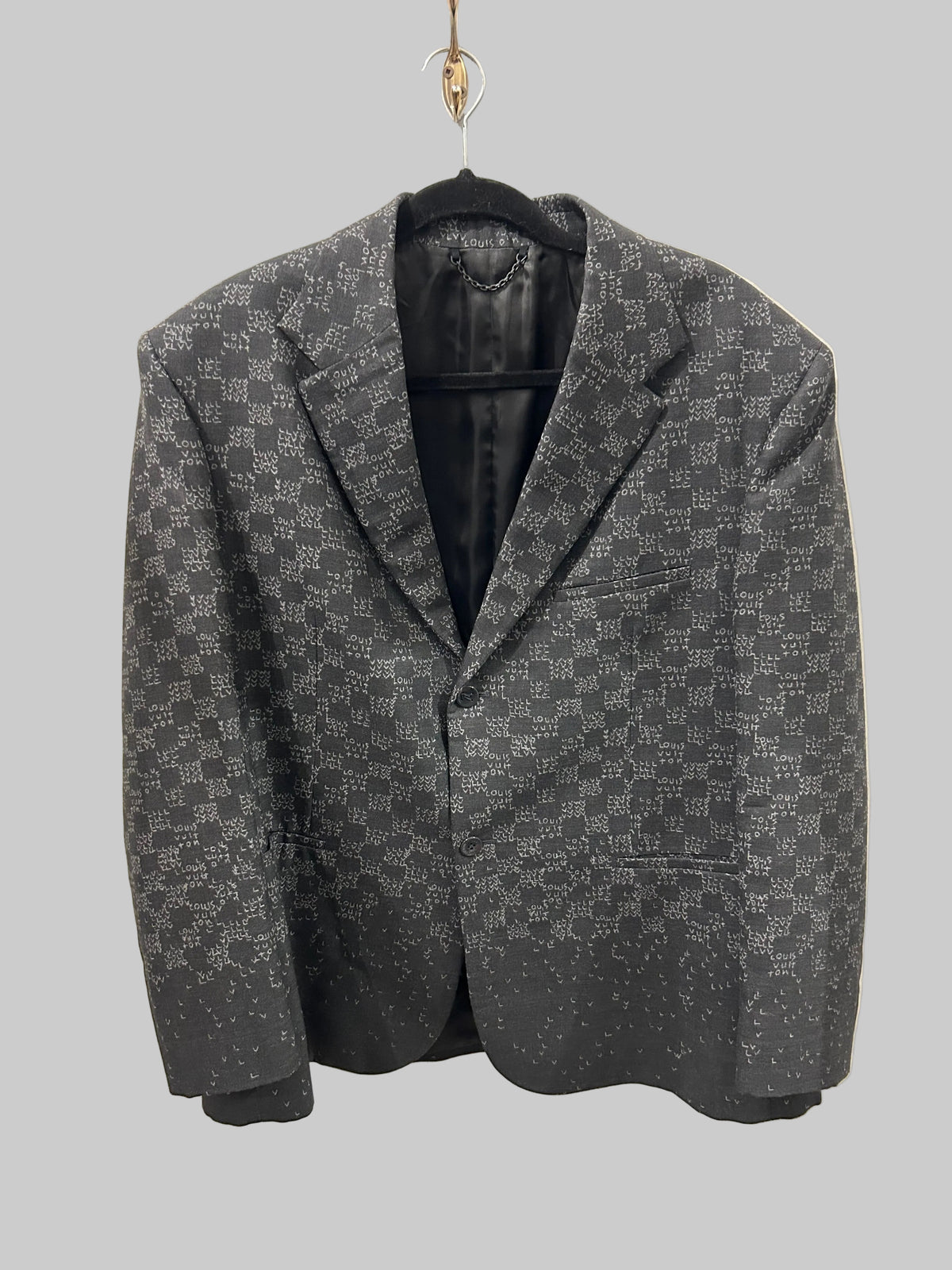 LOUIS VUITTON Grey Plaid Logo Blazer - Size L
