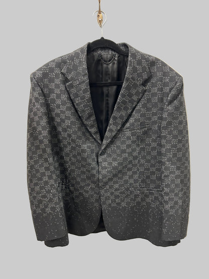 LOUIS VUITTON Grey Plaid Logo Blazer - Size L