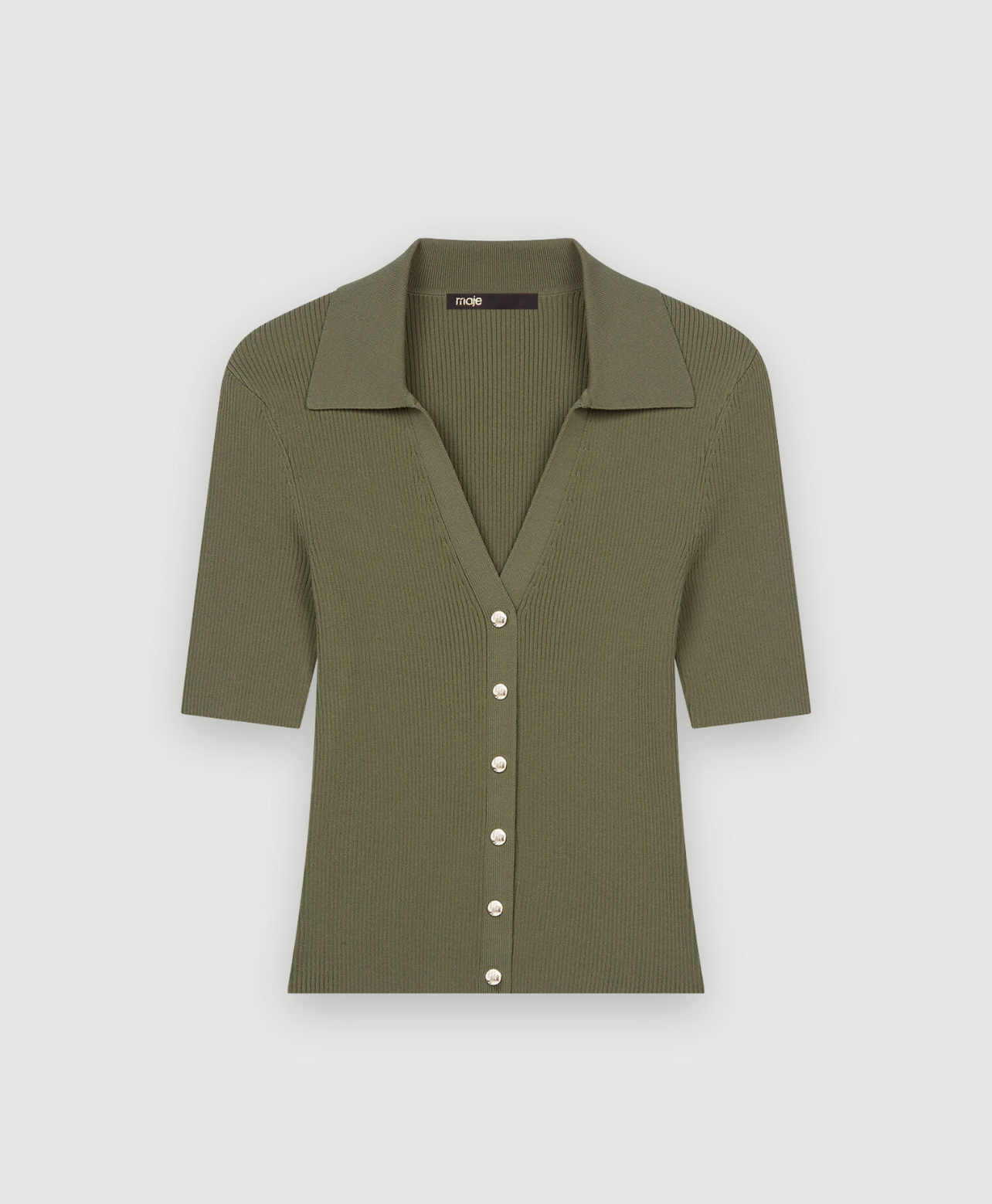 MAJE Green Ribbed Button Up Top - Size 1