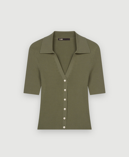 MAJE Green Ribbed Button Up Top - Size 1