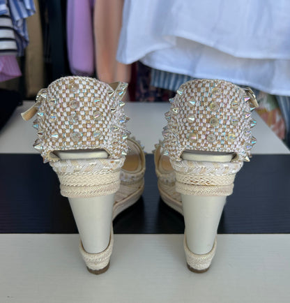 CHRISTIAN LOUBOUTIN Spiked Wedge Espadrille - Size 36