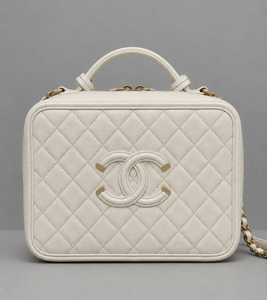 CHANEL Caviar Quilted Large CC Filigree Vanity Case