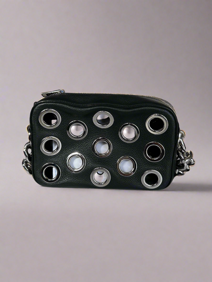 PRADA Itello Daino Leather Grommet Bag