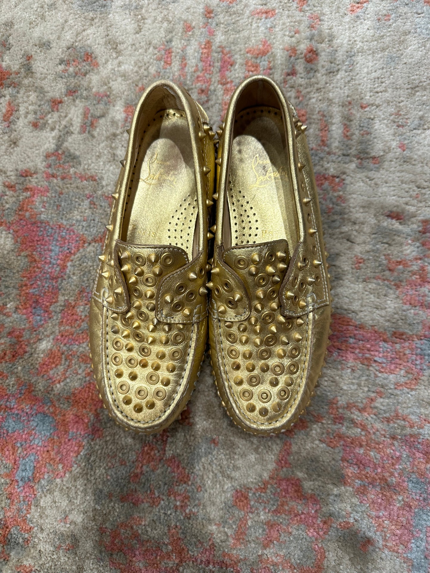 Christian Louboutin Yacht Gold Spiked Loafer - Size 38