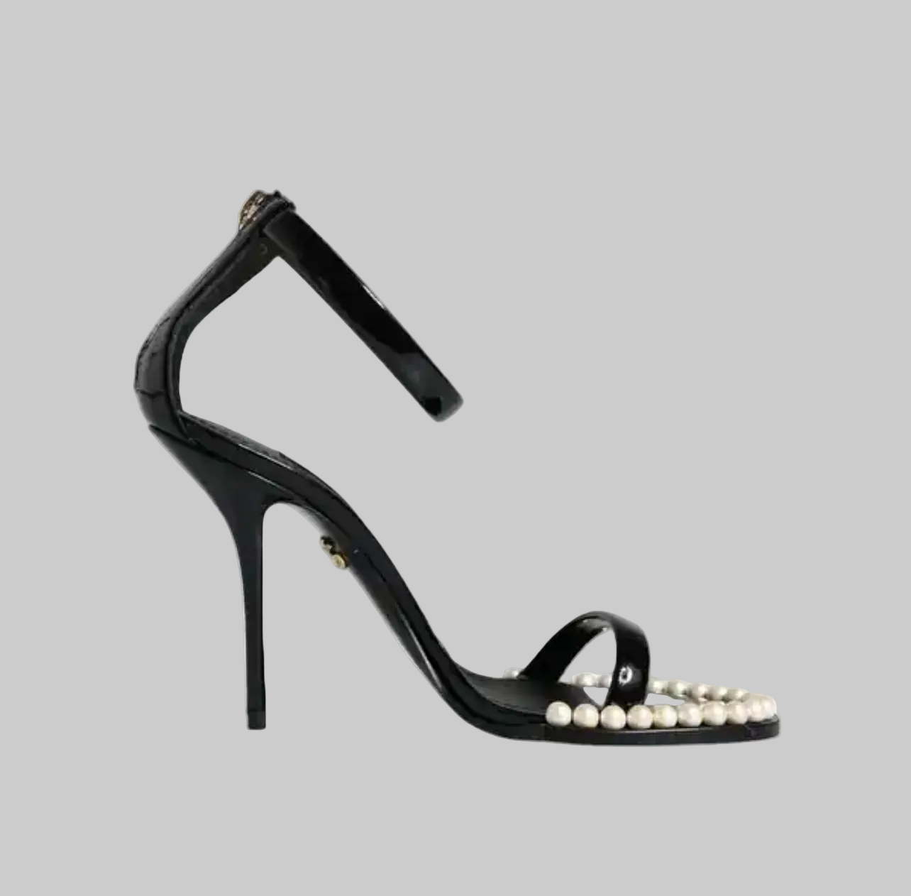 DOLCE & GABBANA Black Keira Pearl Accent Ankle Strap Heel - Size 40