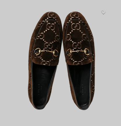GUCCI Velvet GG Monogram Horsebit Jordaan Loafers - Size 37