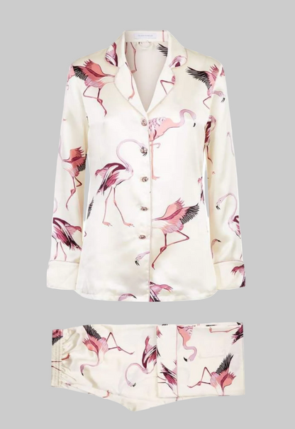 OLIVIA VON HALLE Silk Flamingo Pj Set - Size L