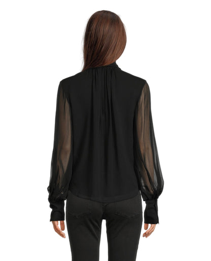 FRAME Black Silk Bow Blouse - Size S