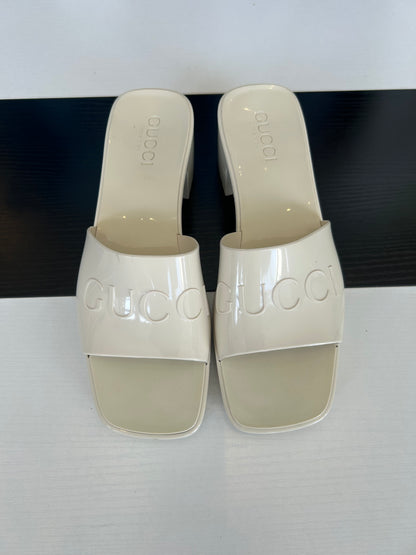 GUCCI White Rubber Heeled Sandals - Size 38