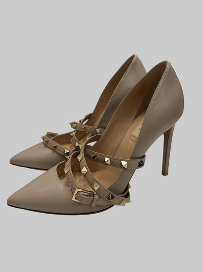 VALENTINO GARAVANI Nude Rockstud Strappy Pumps - Size 39.5