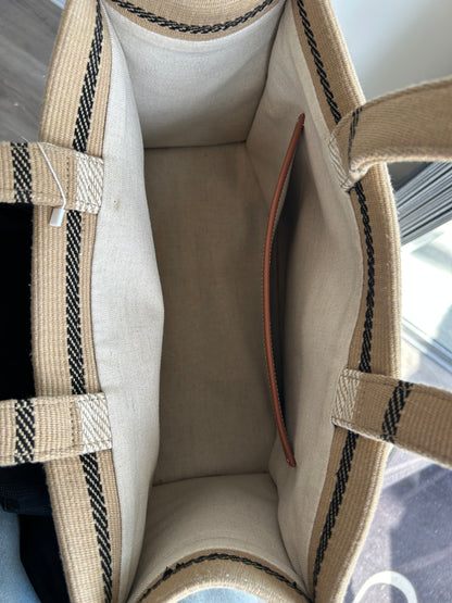 CÉLINE Large Cabas Thais Striped Textile Canvas Tote