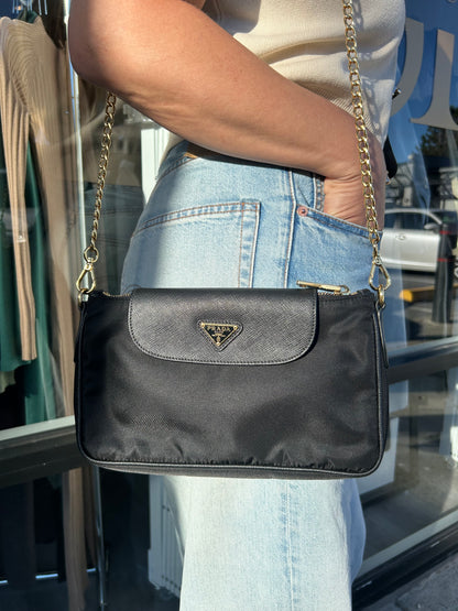 PRADA Tessuto Nylon Saffiano Chain Crossbody