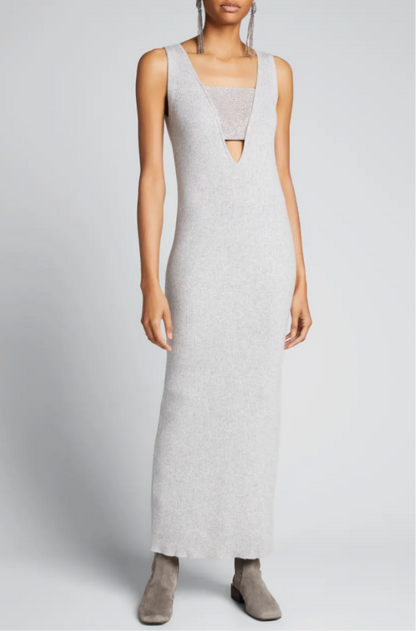 New* BRUNELLO CUCINELLI
Cashmere Maxi Dress w/ Monili  - Size S
