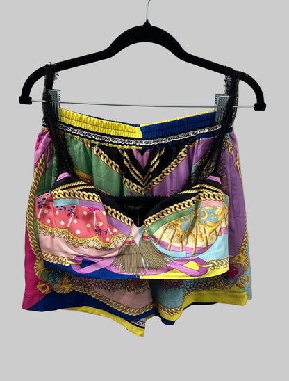 VERSACE Printed lace trim Bralette & Shorts - Size M