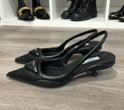 PRADA Leather Slingback Kitten Heels - Size 38