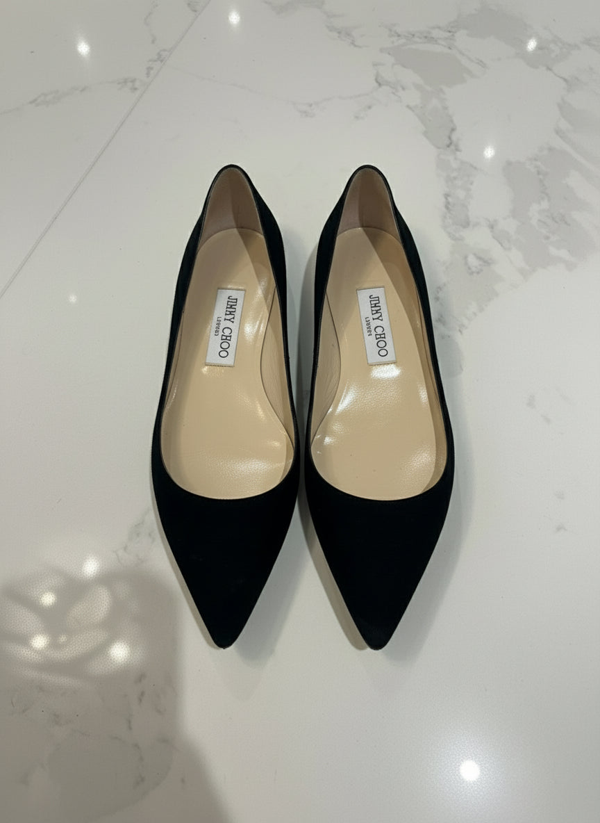 JIMMY CHOO Black Suede Flats - Size 39.5