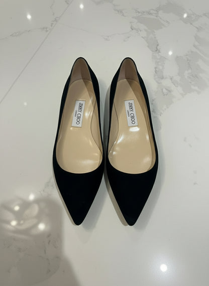 JIMMY CHOO Black Suede Flats - Size 39.5